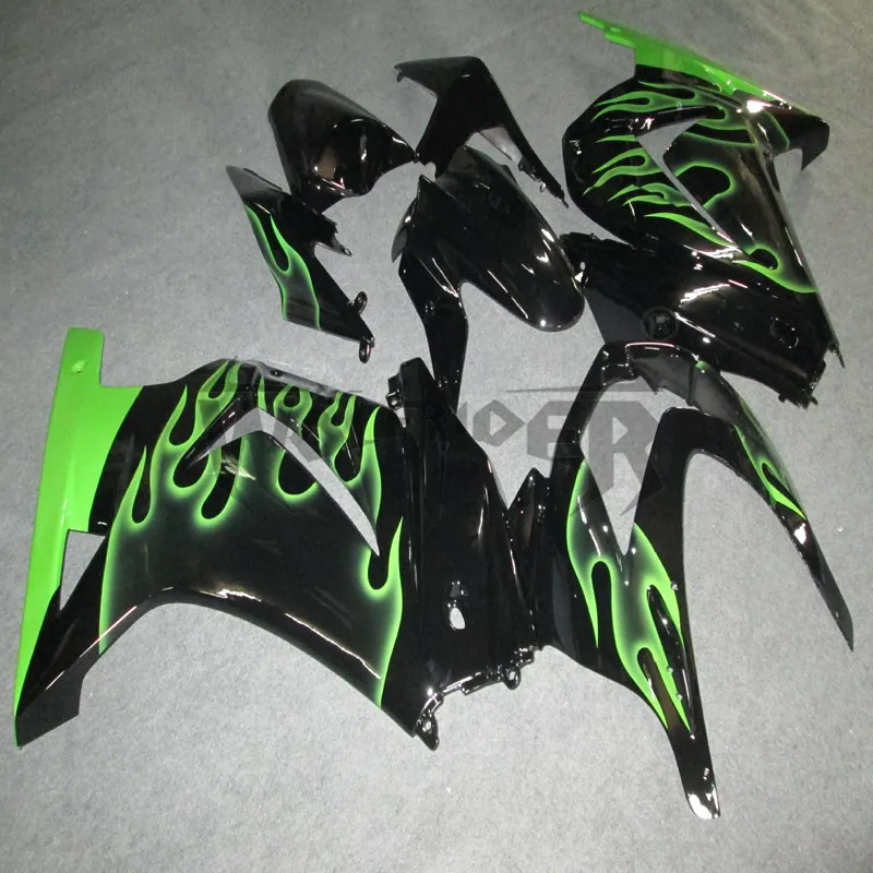 

Комплект обтекателей инъекций ZX250R EX250 2008 2009 2010 2011 зеленое пламя черное ZX 250R 08-12, Обтекатели для кузова мотоцикла