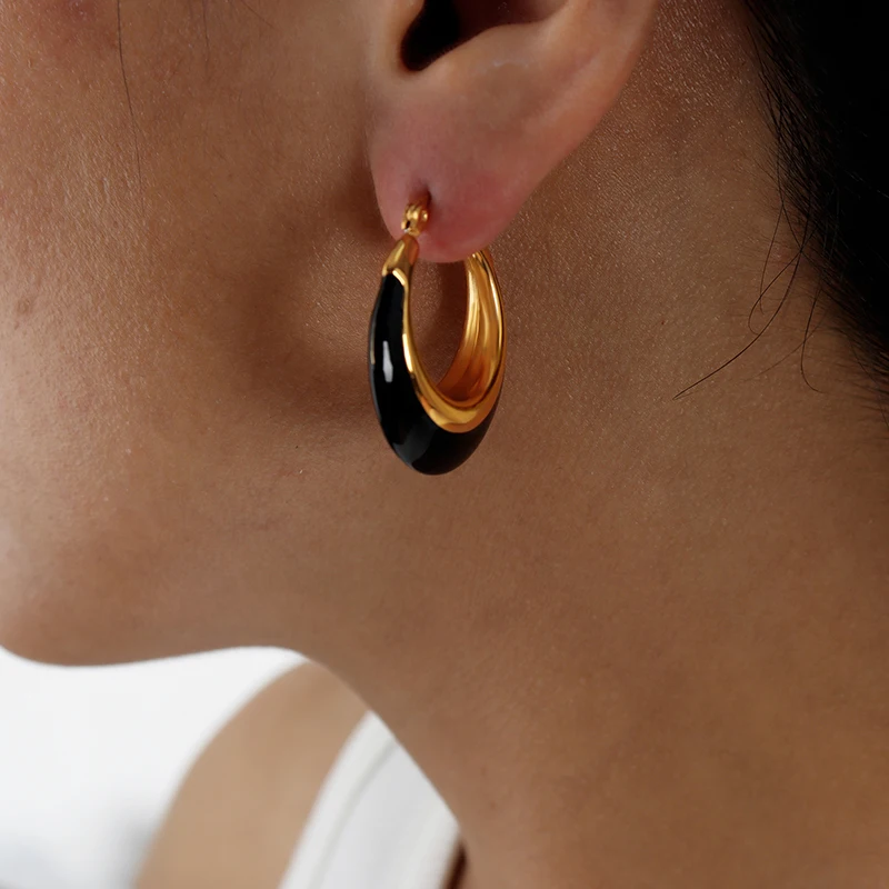 Aretes De Aro Para Mujer, Aretes De Aro Pequeños Con Esmalte De Oro De 18 Quilates, Hipoalergénicos, Ligeros, Gruesos Y Gruesos, Metal, Metal