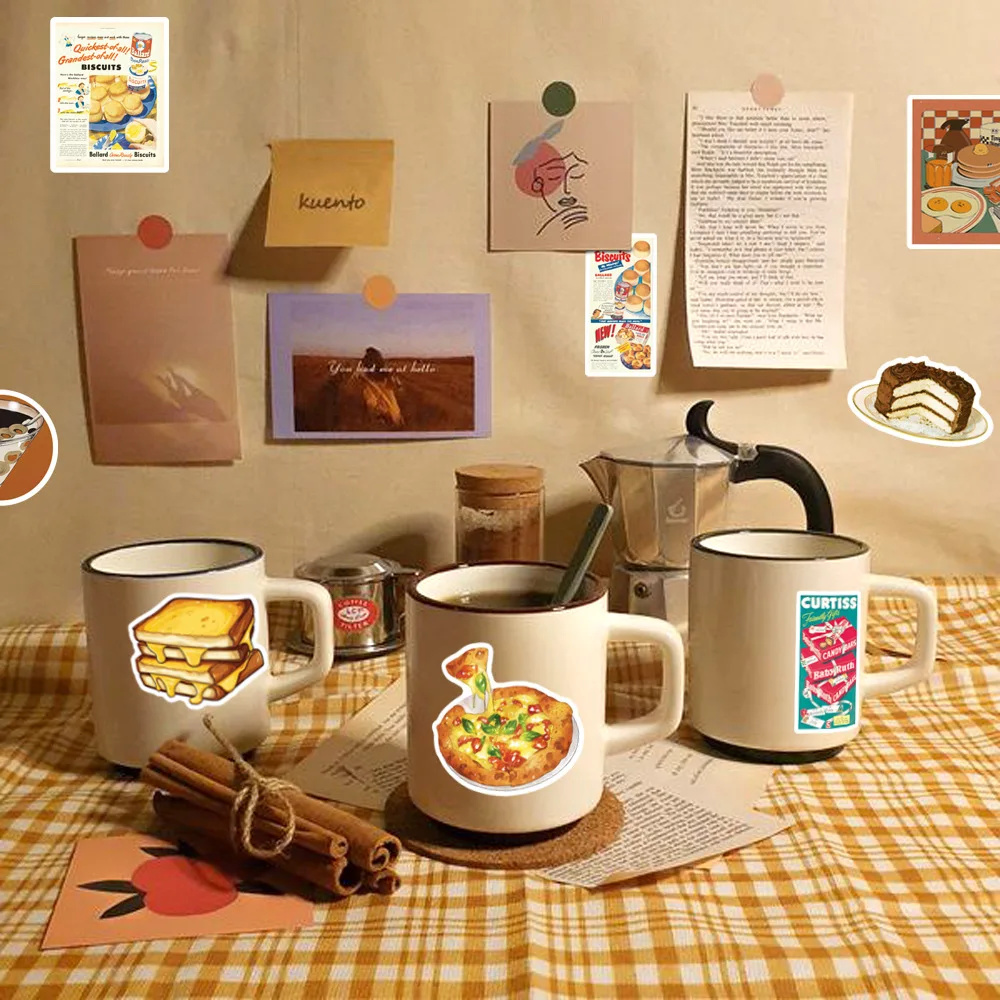 50Pcs 귀여운 복고풍 음식 인 스타일 포스터 스티커 DIY 전화 노트북 수하물 스케이트 보드 낙서 데칼 아이 선물에 재미