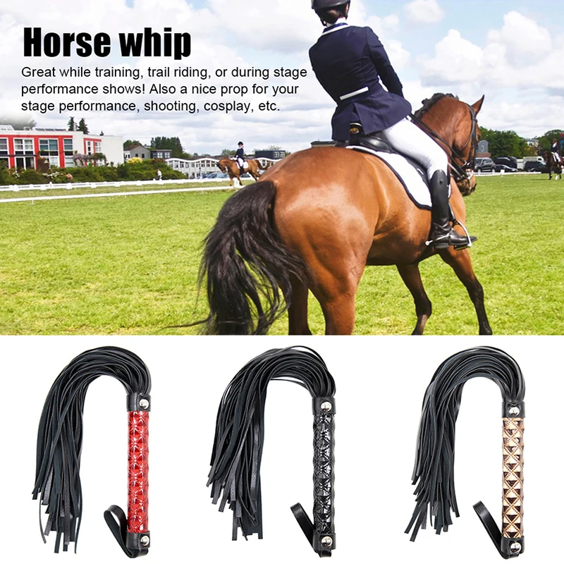 Outdoor Non Slip Leather Braided Horse Racing Whip Equestrian Riding Crops NEW 2