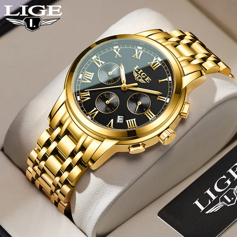 

2022 Fashion Mens Sports Watches Luxury Business Stainless Steel Quartz Watch Gold Bracelets Luminous Clock relogio masculino