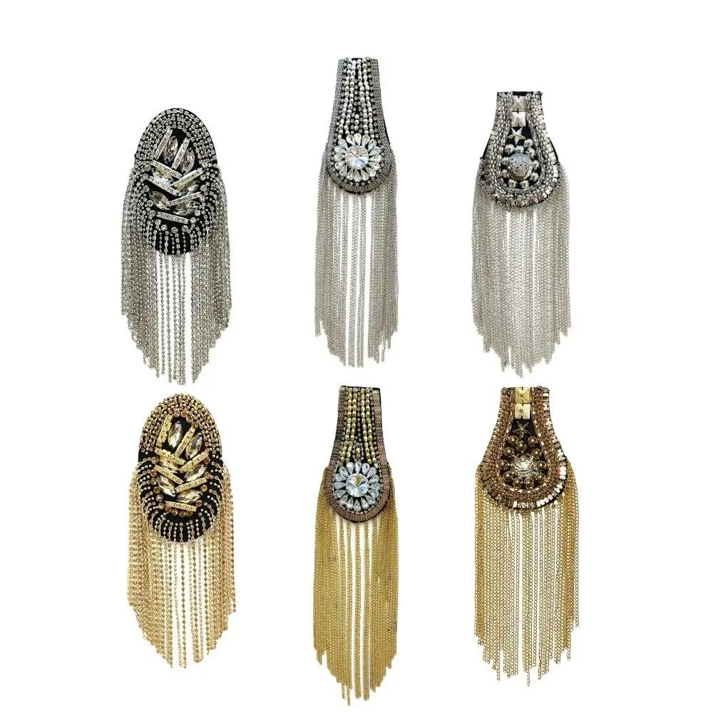New Long Chain Shoulder Tassel Epaulet Detachable Rhinestone Brooch Badge Gifts