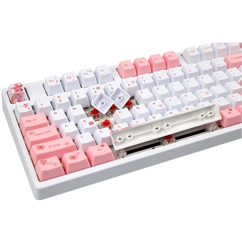 Corante Subbed Pbt Keycap 72 122 Chaves Oem Perfil Keycaps para mx Switches Dz60 Gk64 Tkl87 96 108 Teclado Sakura Keycap - Imagem 5