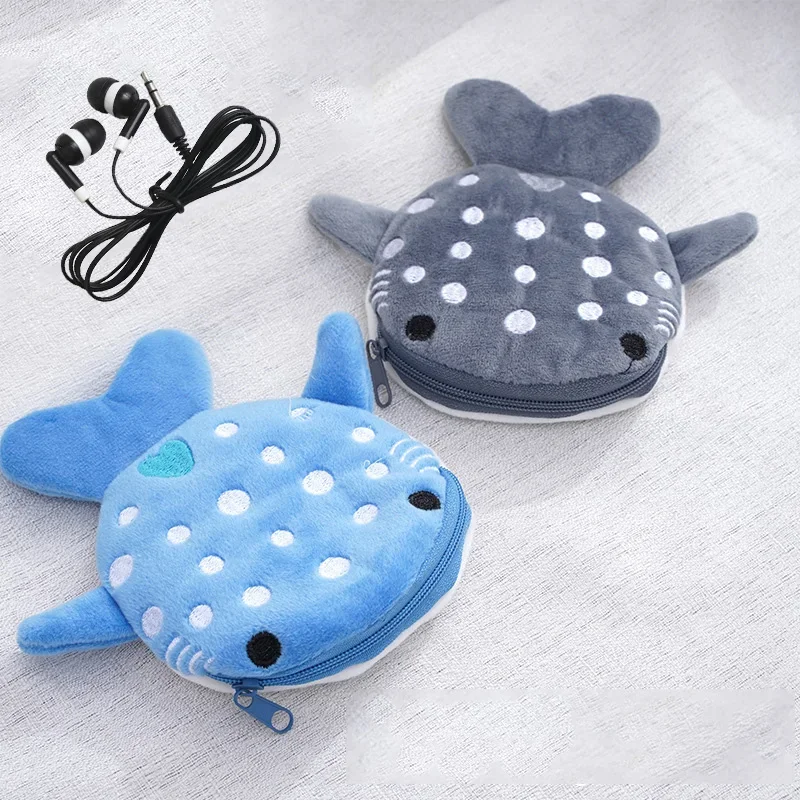 CuteBlueSmallWhalesCoinPursePlushZipperEarphoneWalletShark