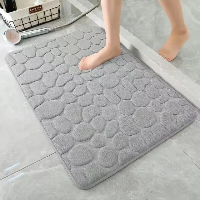 Couverture de bain en relief de galets, tapis de sol absorbant en mousse à mémoire de forme, tapis de sol de salle de bain, couverture de porte antidérapante, tapis de sol intérieur 4