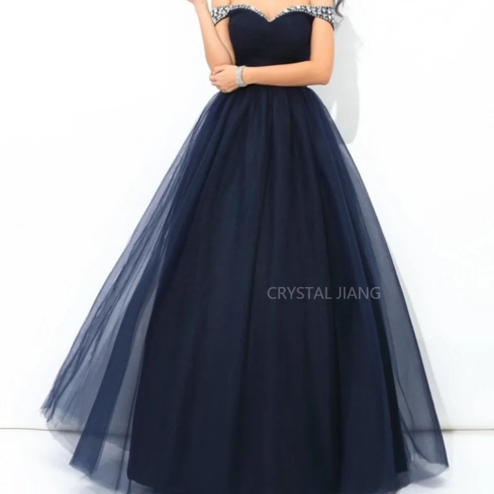 

Long Off the Shoulder Net Natural Waist Sleeveless Zipper Back فستان سهره نسائي فخم Ball Gown Floor Length Evening Dresses