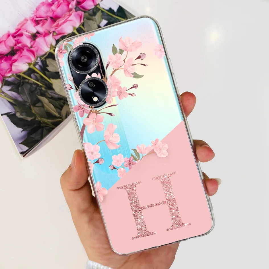 Fashion Flower Letters Clear Silicone Soft Back Cover Coque