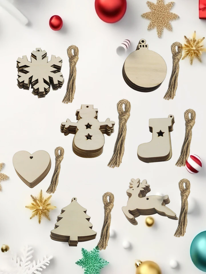 Kit De Adornos Navideños De Madera Para Pintar - 80 Piezas, Incluye Cuerdas, Lápices Y Campanillas