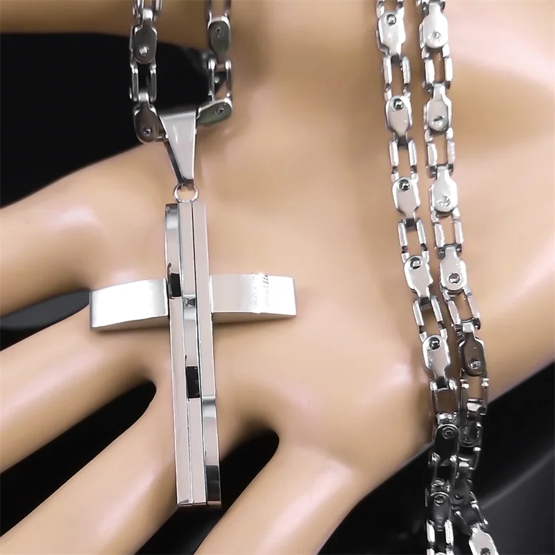 Collana Catena a Croce in Acciaio Inossidabile da Uomo, Accessorio Collana Catena a Croce in Acciaio Inossidabile da Uomo, Accessorio