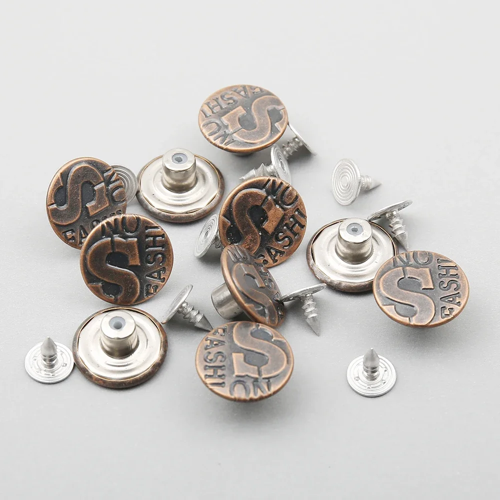 10/20Sets 17mm Brass Jeans Buttons Hollow Shank Button Sewing-Free Change Waist Size Buttons for Garment Sewing Accseeories 6