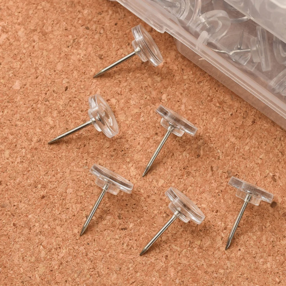 

100 Pcs Cork Board Thumbtacks Map Clear Pushpins for H-nail Short Hair Iron Hanging Flat
