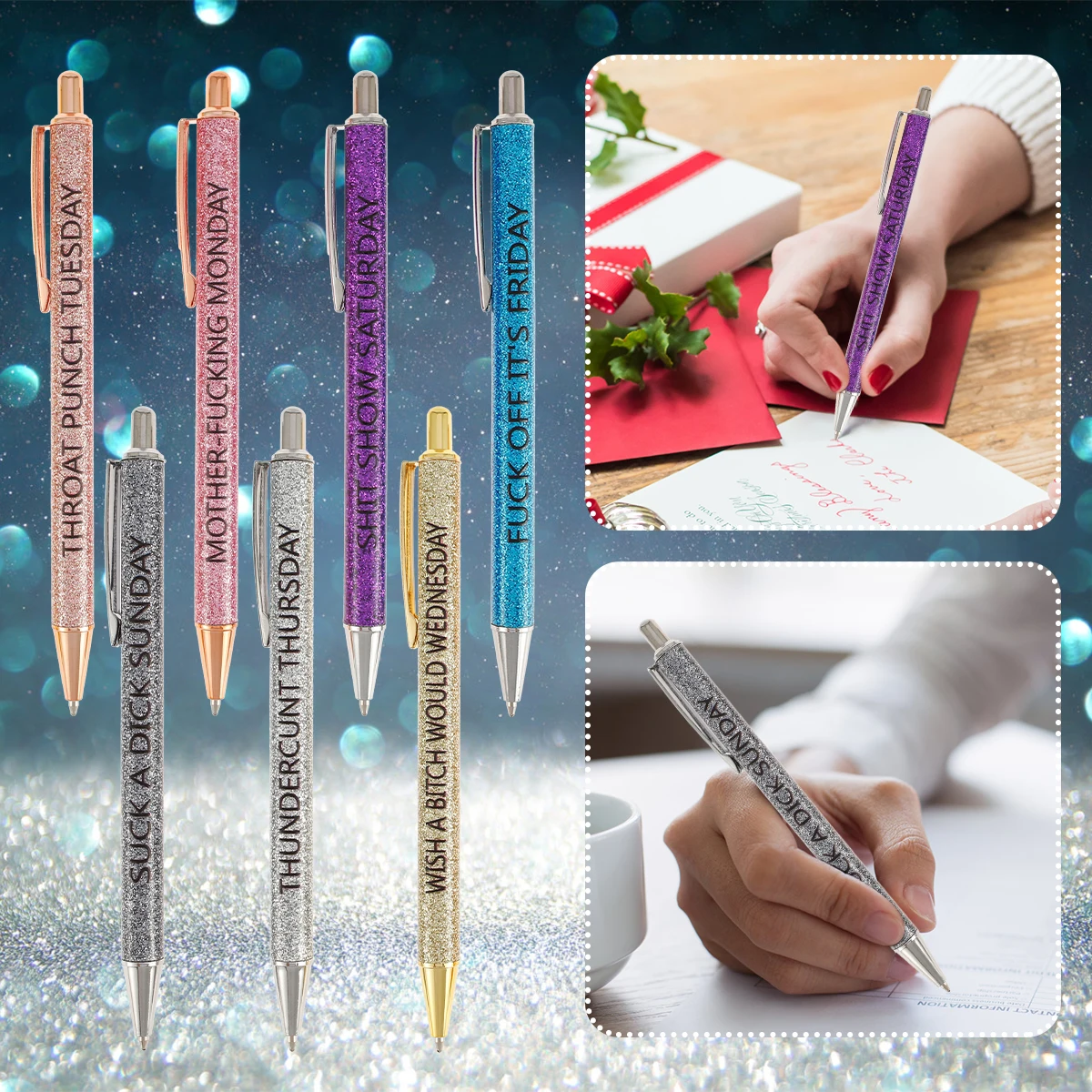 Ballpoint pen set sparkling colorful body funny pen set 14cm retractable  funny office school teacher student female male - AliExpress