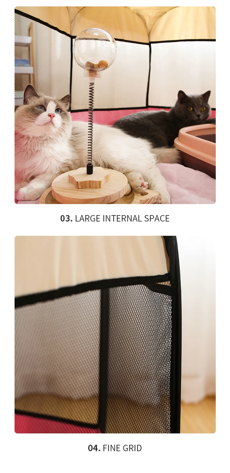 Haustierzelt, tragbar, faltbar, achteckiger Zaun, Katzenbett, zum Osten, für den Außenbereich, Haustiernest, Hundebett für Welpen und kleine, mittelgroße Katzen, Frences – Detail 11
