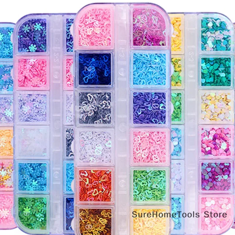 Holographic Laser Nail Glitter Sequins Sweet Love Heart Star Butterfly 3D Shining Fluorescence Manicure Decorations