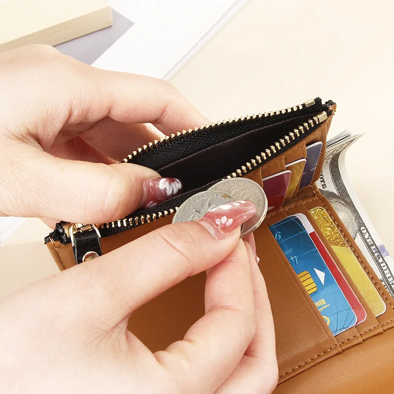 Contrast Color Top Leather Men's Wallet Multi Card Slot Card Bag Zero Wallet Folding Short Leather Wallet Women Luxury Wallet