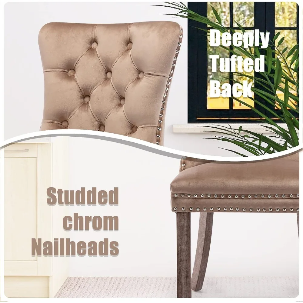 Dining Chair Set of 6 with Button Back Ring, Solid Wood Leg, Modern Upholstered High-end Tufted Side Chairs, Velvet Dining Chair 4