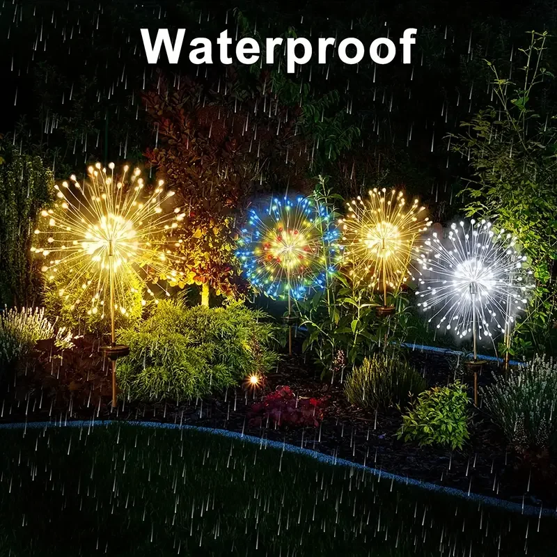 200LEDs Solar Fireworks Lights Outdoor Waterproof Solar Garden Lights 8 Lighting Modes With Remote Control Decorations Light