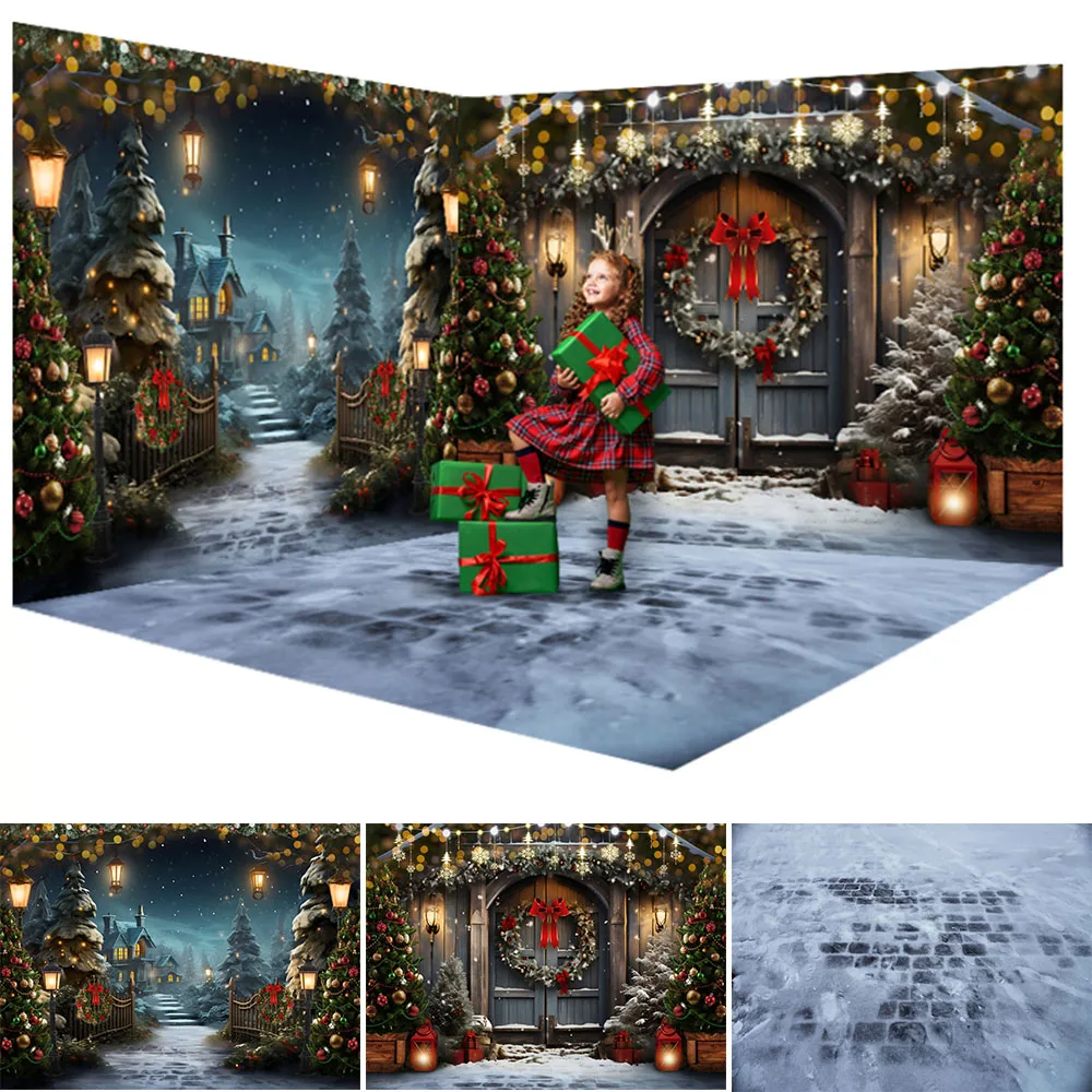 

Mocsicka Winter Christmas Photography Backdrop Xmas Tree Gift Wreath Living Room Decor Family Portrait Photography Background