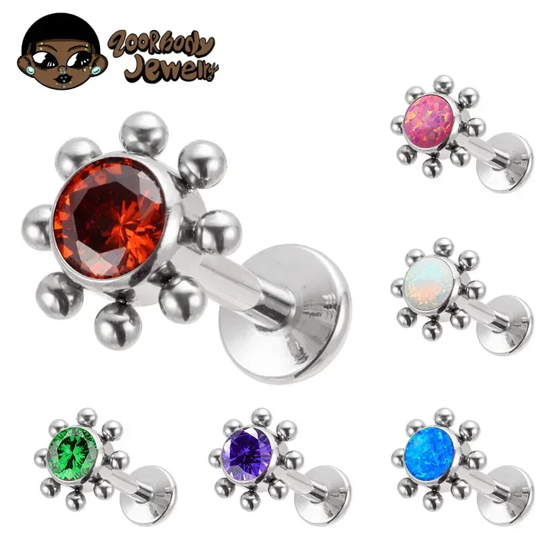 

G23 Titanium Piercing Stud Earrings Women Opal CZ Labret Lnternally Threaded Wholesale Earring Tragus Cartilage Prevent-allergie