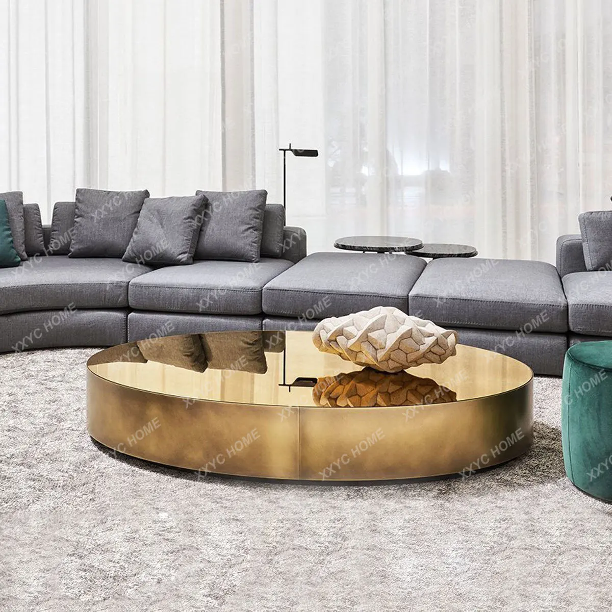 

Light Luxury Stainless Steel Marble Coffee Table Modern Living Room Home round Coffee Table Furniture