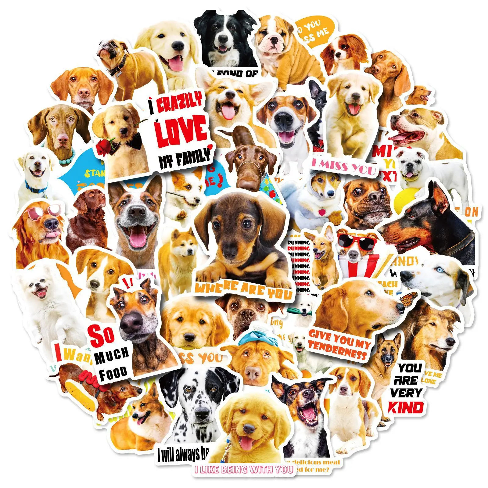 10/30/50Pcs Cute Pet Dog Expression Graffiti Sticker Suitcases Laptops Mobile Phones Water Cup Kids Toys Decorative Stickers