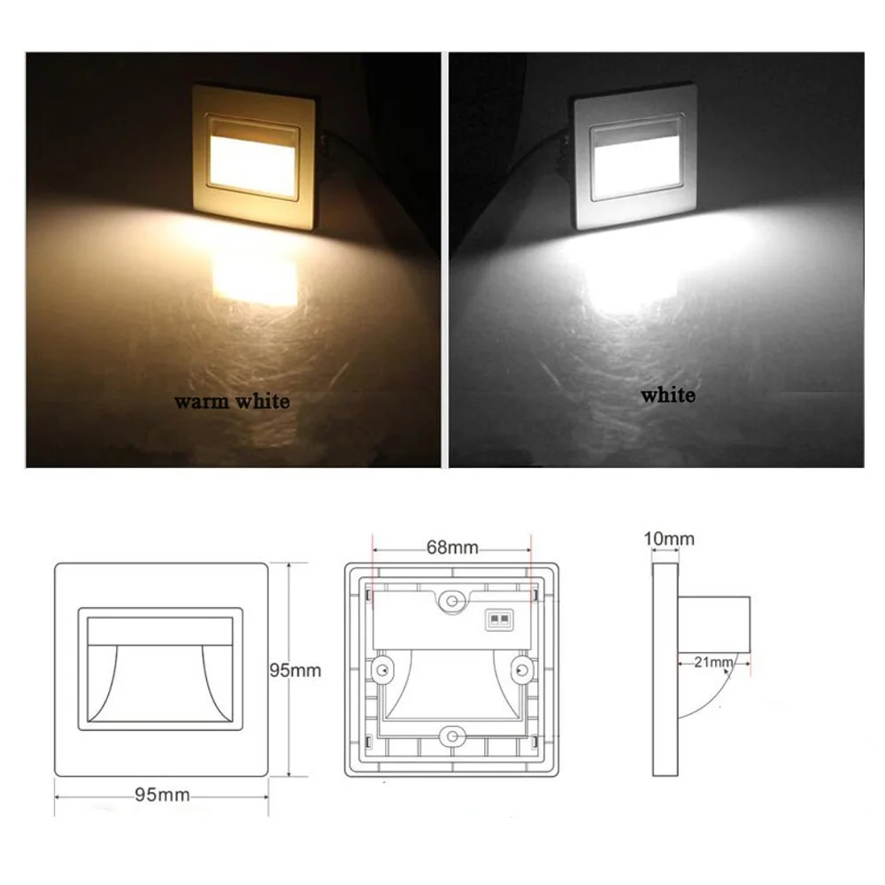 PIR Motion Detector Sensor Stair Light Step Lamp Recessed 1.5w Led Wall Sconce Stairway Corridor Foyer Induction Night Footlight 6