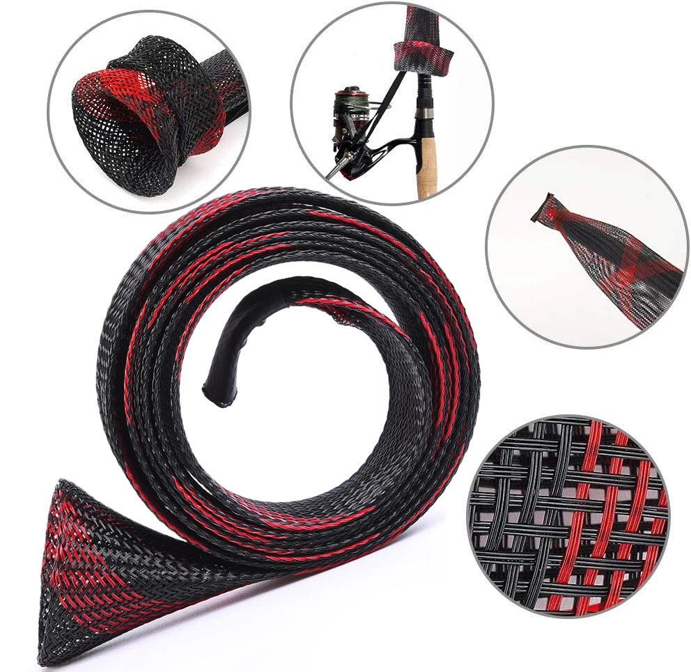 170CM Fishing Rod Sock Fishing Rod Sleeve Rod Cover Braided Mesh Rod  Protector Pole Gloves Telescopic Net Protector Fishing Bag