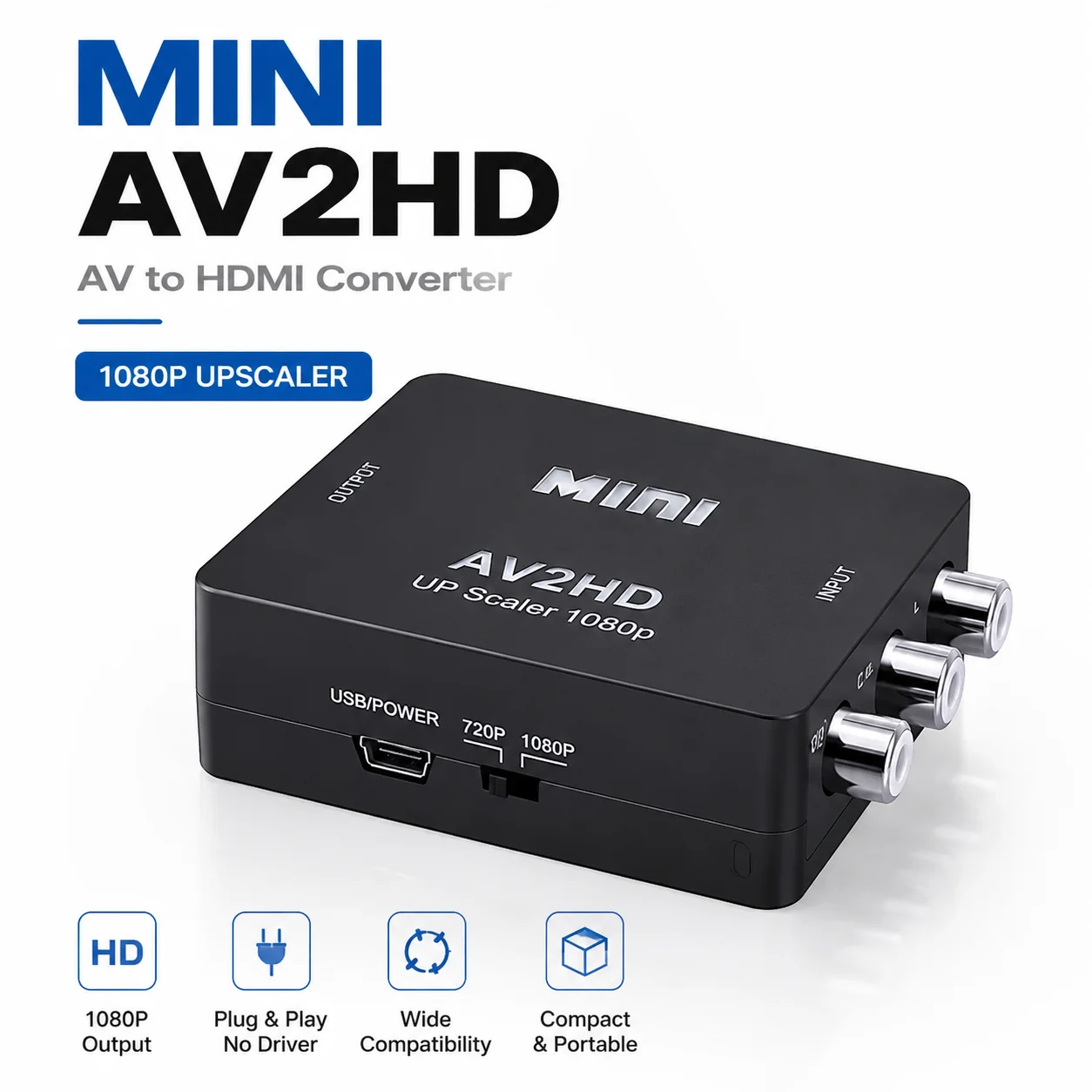 1080P RCA to HDMI Plug-and-Play Converter Adapter - Full HD Audio Video Solution