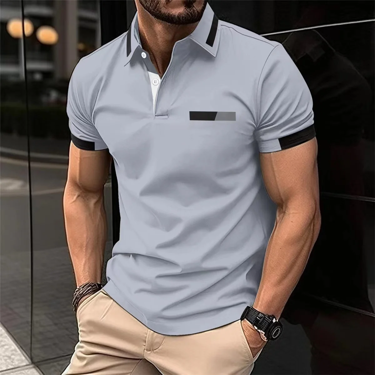 Polo Shirt Men Summer Casual Short-sleeved Solid Color Lapel Business Sports Breathable