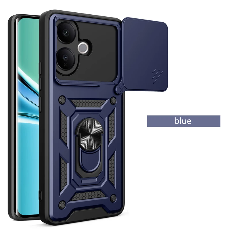 Shockproof Ring Stand Phone Cover with Lens Protection and Magnetic Car Mount Holder