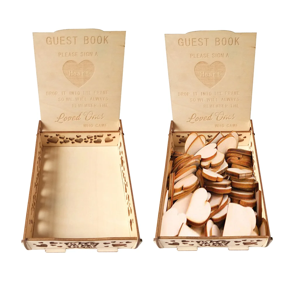 Heart Shape Wooden Guestbook Wedding Signature Box Natural Wood Guestbooks for Party Favors Festive Supplies