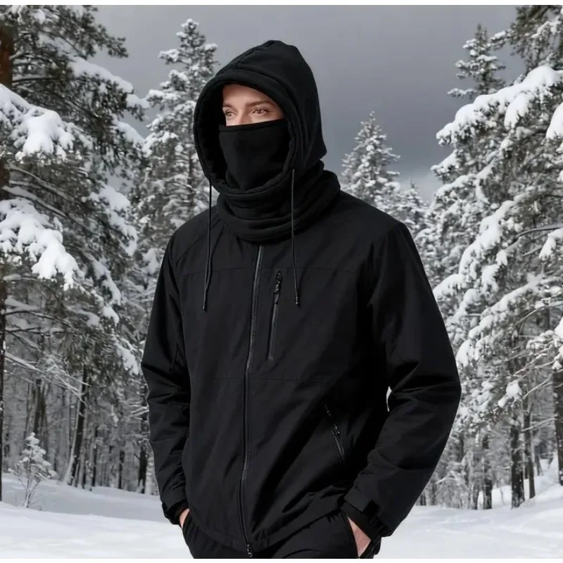 Unisex Windproof Balaclava - Knit Fleece-Lined Hood with Adjustable Drawstring for Motorcycle, Skiing & Outdoor Winter Sports