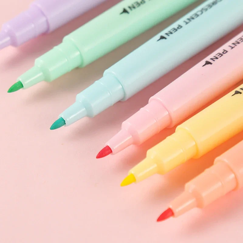 6 Colors Highlighter Markers Double Head Pastel Highlighter Pens Kawaii School Stationery School Supplies Aesthetic for Girl Kid