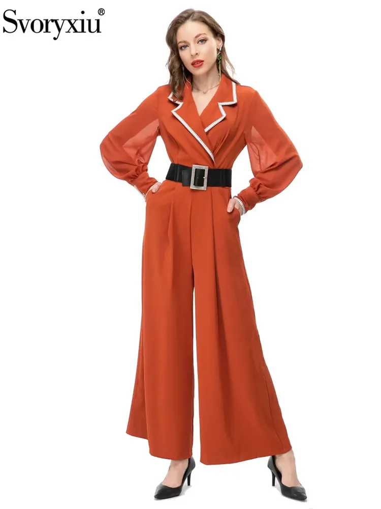 

Svoryxiu Fashion Jumpsuit Women Casual Loose Wide Leg Orange Long Sleeve Jumpsuits for Women Spring Summer Full Length Pants