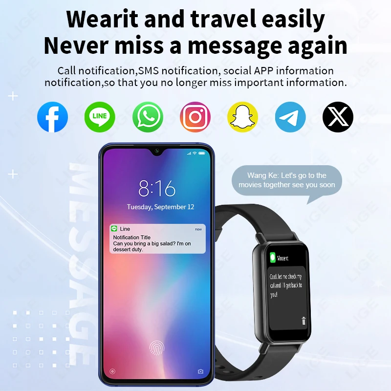 LIGE Smart Watch Men Women Smart Bracelet Wristband 1.45 Inch Heart Rate Waterproof Sports Fitness Tracker Bluetooth Call Band