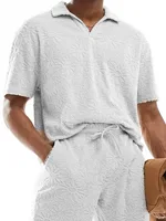 ZAFUL Men's terry fabric floral fabric set light suit solid color minimalism shorts suit mens clothes Clothing Tracksuit men 1