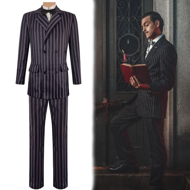 

Wednesday Gomez Cosplay Costume Halloween Carnival Outfit Men Coat Shirt Pant Tie Suit Party Uniform
