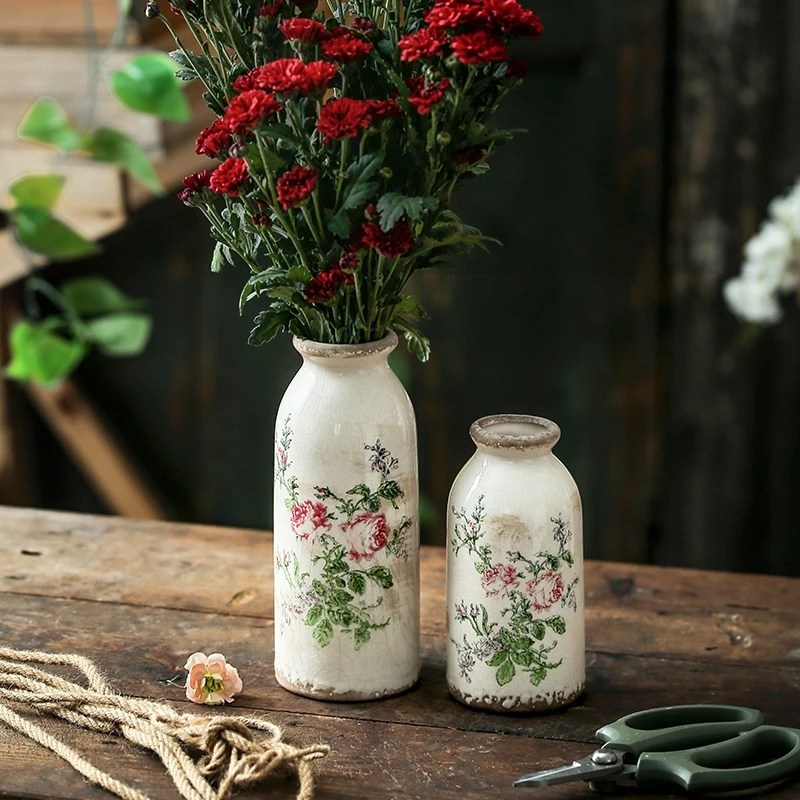 Retro and Antique Ceramic Small Vase Decorations Living Room Flower Arrangements, Dried Flowers Niche Creative Decorations 4