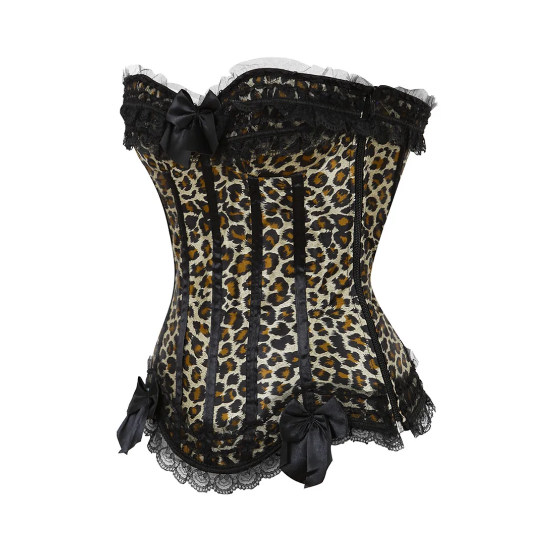 Sexy Pink Leopard & Lace Corset Bustier - Plus Size Gothic Floral Lingerie
