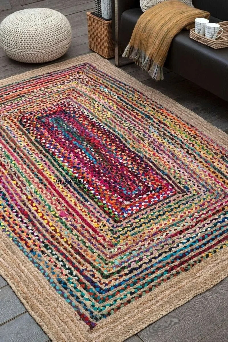 

Rugs for Home Living Room Jute and Cotton Handmade Braided Style Outdoor Rustic Look Decor Rugs and Carpets