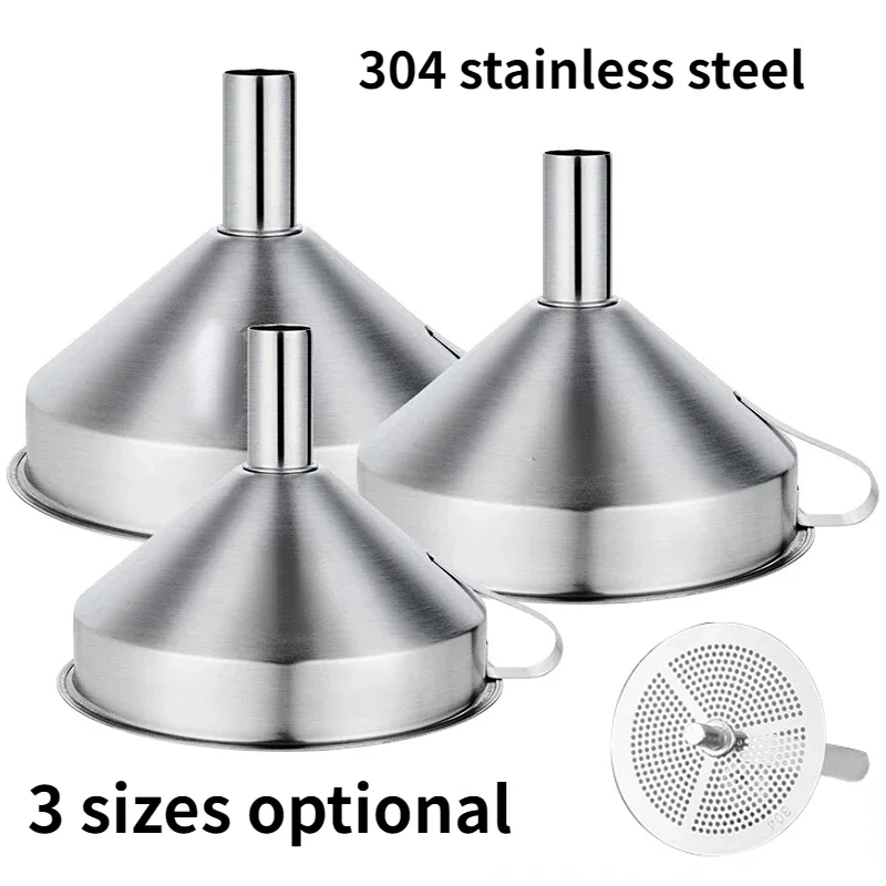 Stainless Steel Funnel Kitchen Oil Liquid Metal Funnel with Detachable Filter Wide Mouth Funnel for Canning Kitchen Tools