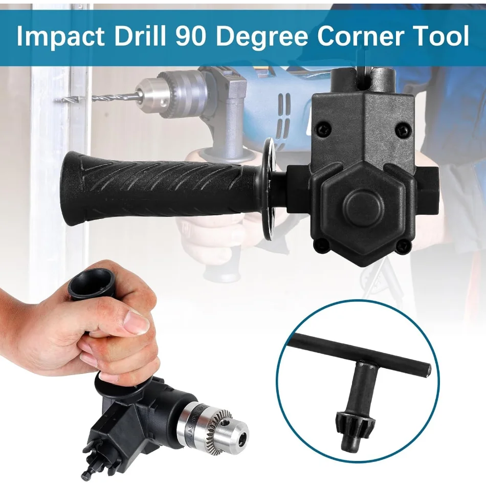90° Portable Right Angle Grinder Converter, Three-jaw Chuck Angle Impact Drill Adapter for Grinder Power Tool Accessories
