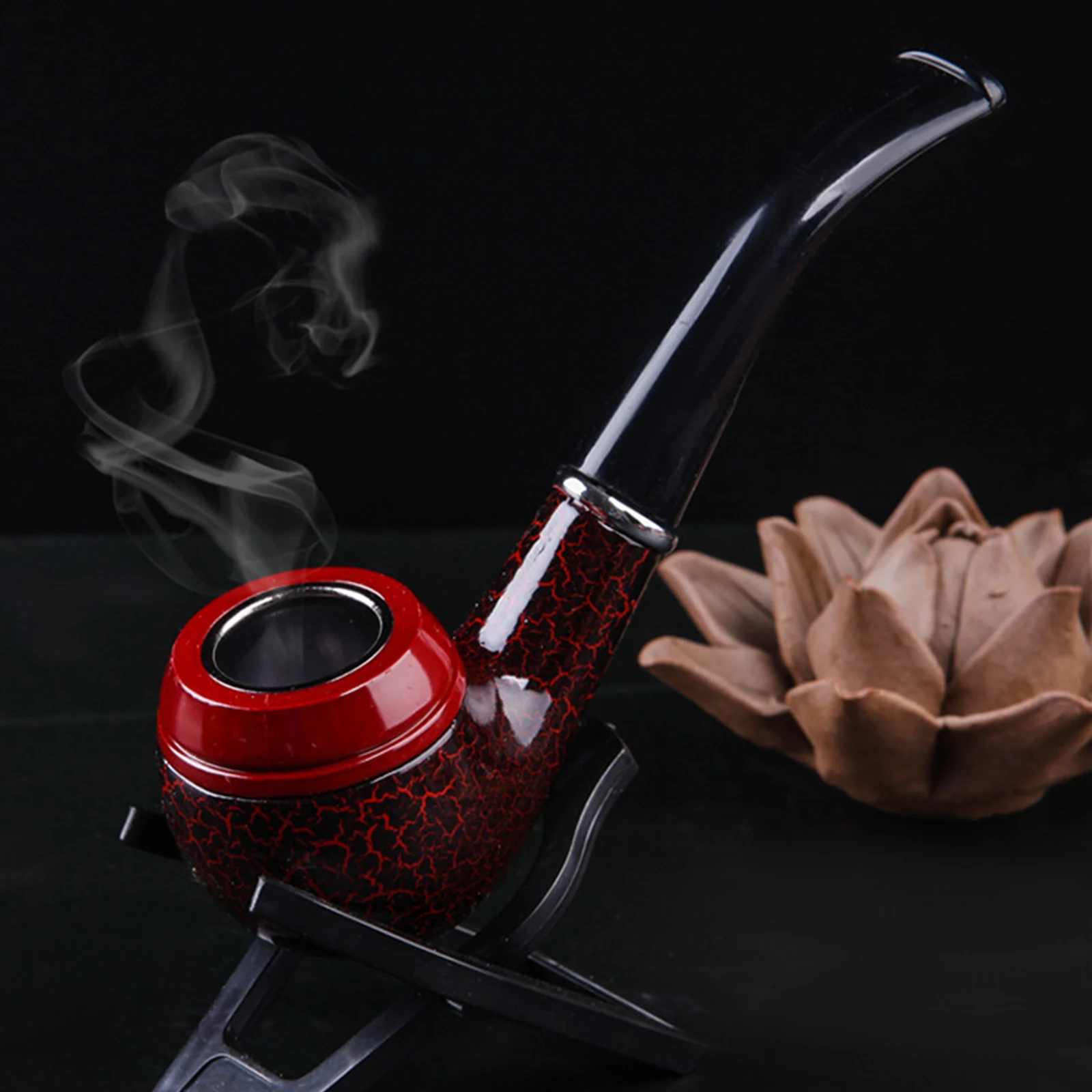 Solid Wood Resin Tobacco Pipe Red Smoke Pipe Elbow Roll Filter Cigarette Herb Smoking Tools 1pc