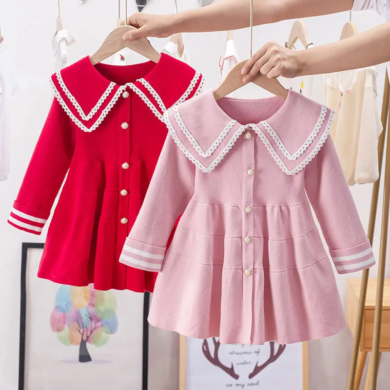 

Girls' Autumn Dress 2023 New Children's Knitted Foreign Woolen Spring and Autumn Net Red Skirt