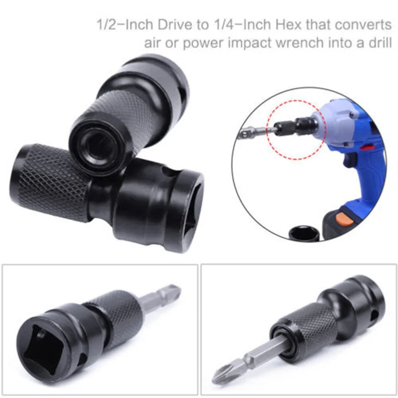 1pc Drill Chuck Converter 1/2'' Drive To 1/4'' Hex Shank Impact Wrench Converted To Drill Bit Screwdriver Bit Socket Tool 1pcs sds socket adapter 1 4 hex shank screwdriver holder drill bits adapter converter for impact drill bits power tool