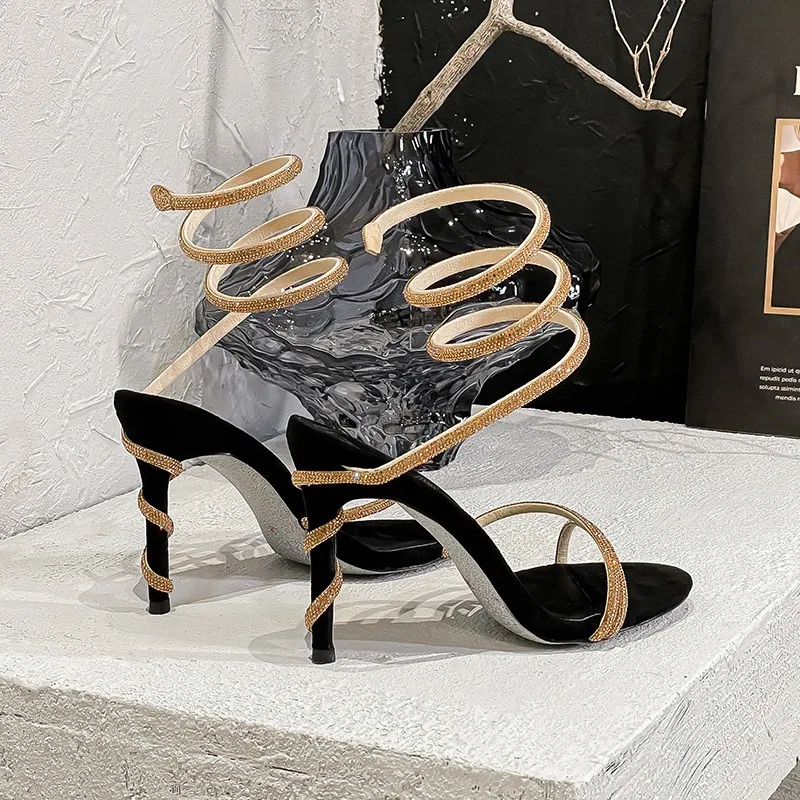 Elegant Shiny Crystal Stiletto High Heels Woman Sandals Street Style Sexy Open Toe Wedding Party Prom Ankle Strap Shoes