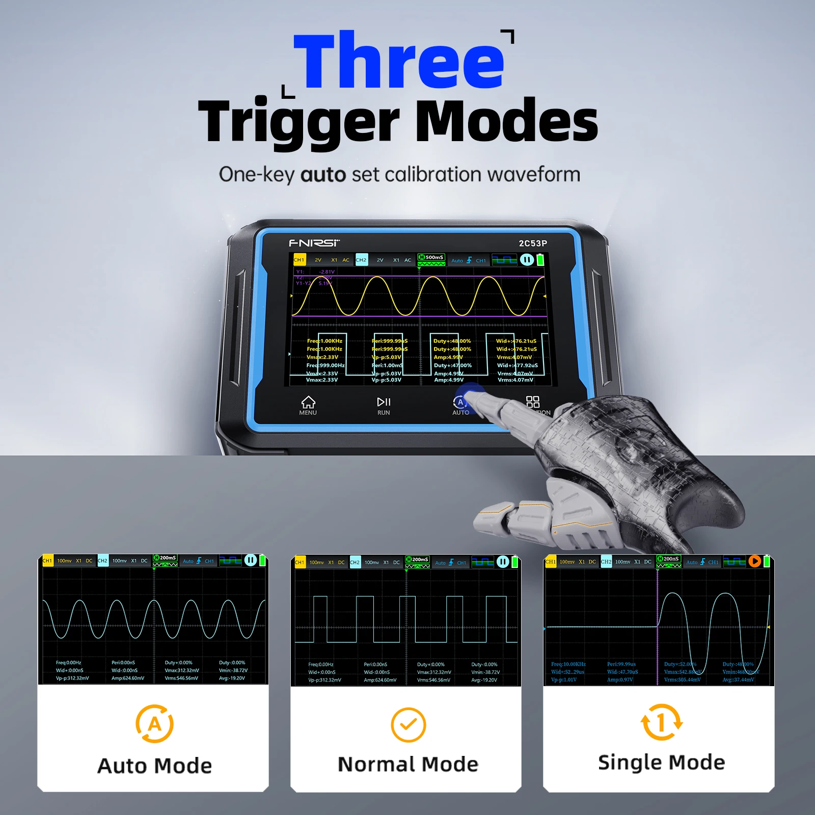 FNIRSI 2C53P Plus Upgraded 3 in1 Oscilloscope/Multimeter/DDS Signal Generator with Carrying Case Tablet Touch Screen Portable Di digital multimeter digital oscilloscope signal generator