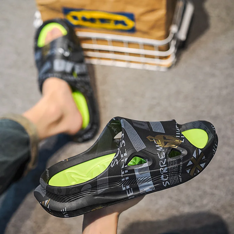New Fashion Men Slippers Print Men Slides Male Summer Shoes Thick Sole Comfortable Home Outdoor Stylish Massage Shoes Hot Sale 3