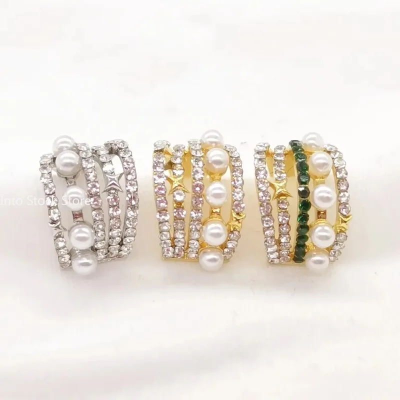 New Fashion Double Layer Pearl Clip Earrings for Women Girls Luxury Zircon Ear Cuff Clip Without Pierced Ear Cuff Jewerly