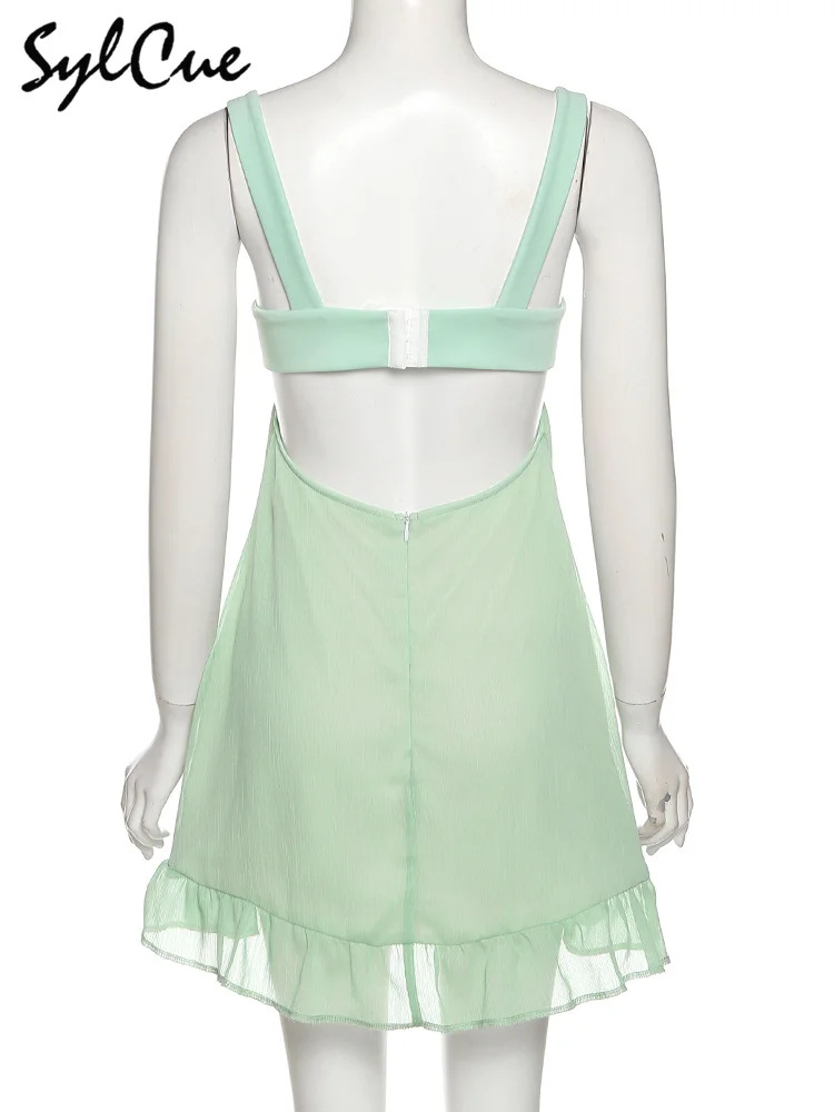 Mint Green Fresh Forest Girl Vitality Cute Playful Natural Free Breathable Summer Sexy Women's Suspender A-Line Dress